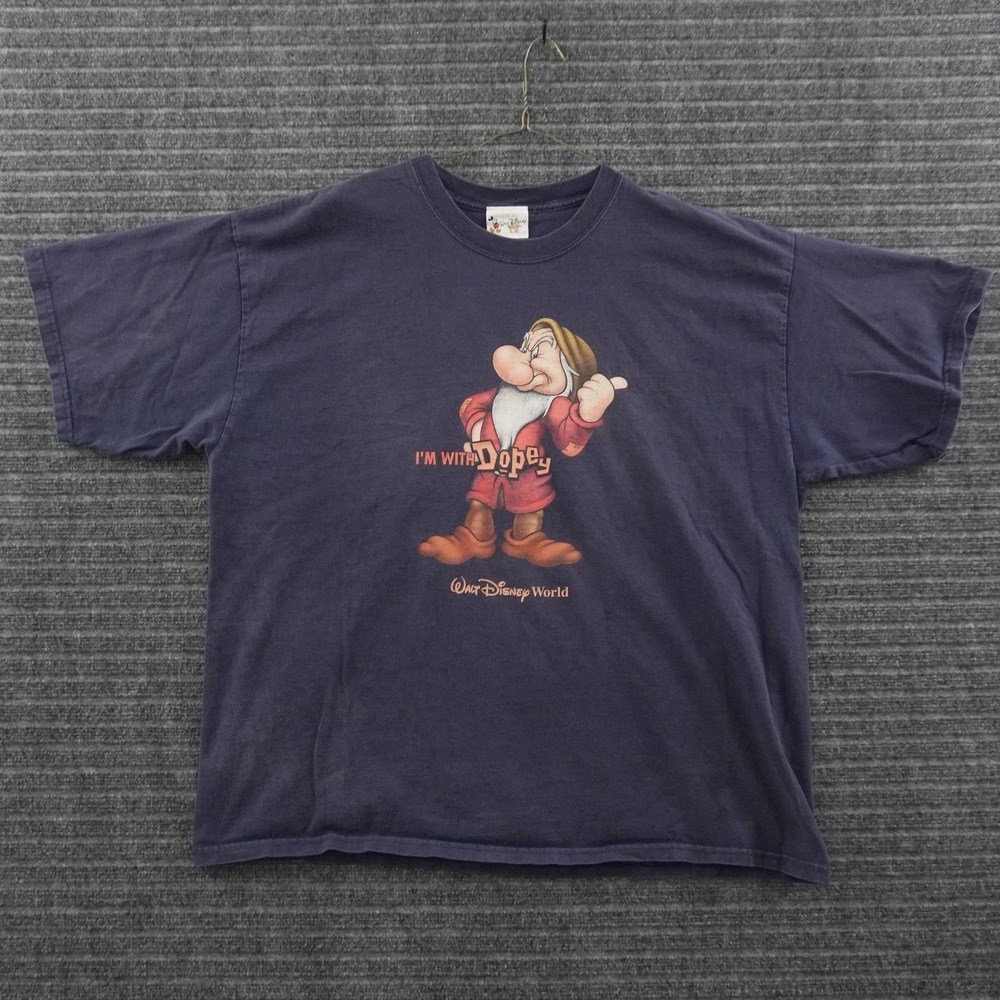 Vintage 90s Walt Disney World T-Shirt Mens XL Blue Im With Dopey Grumpy Dwarf
